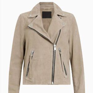 AllSaints Suede Dalby Biker Jacket – Size US 6 – Light Beige Suede